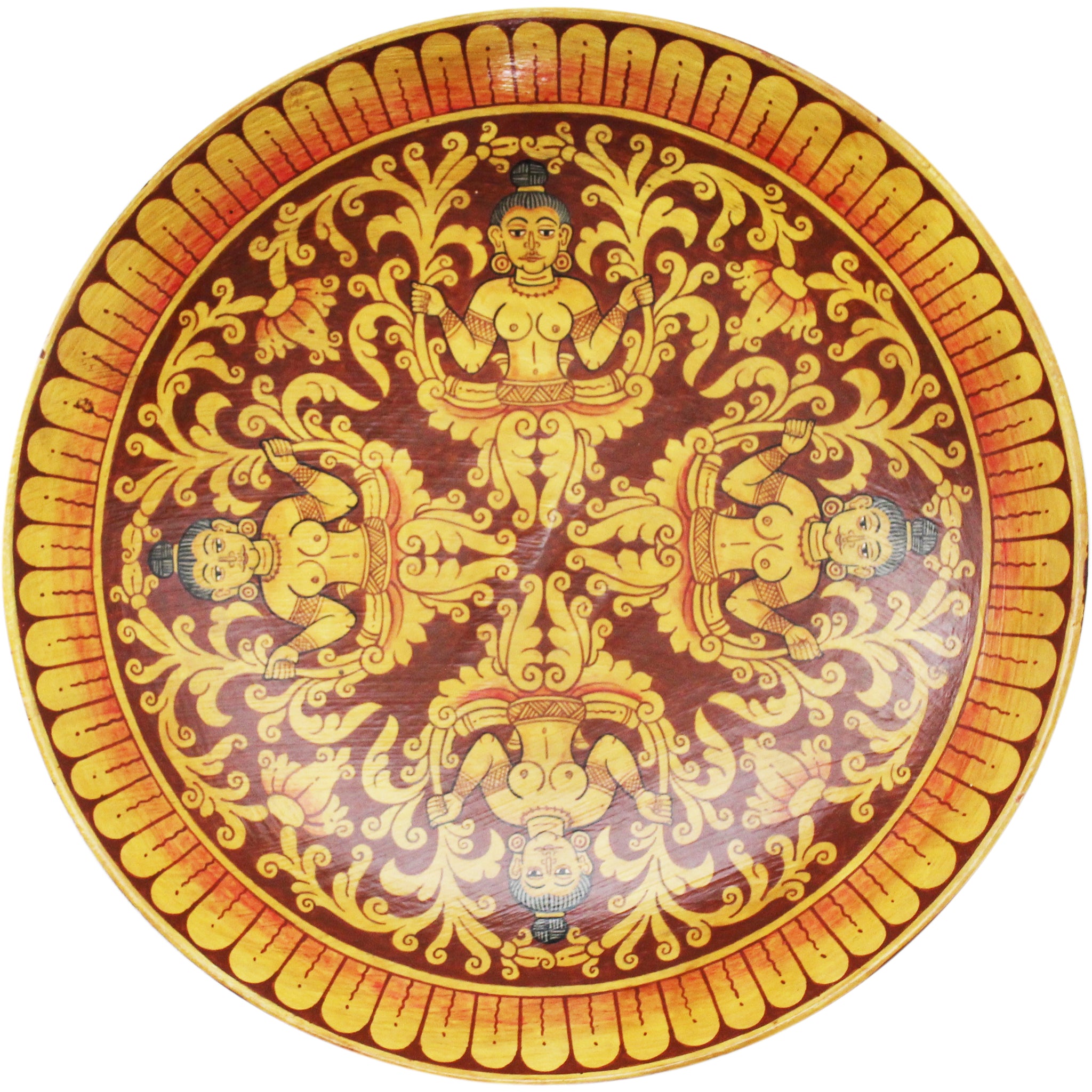 Painted wooden plate - large; Narilatha mandala