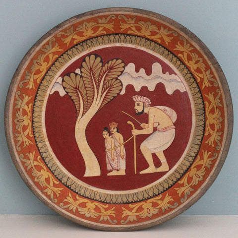 Painted wooden platter - extra large: scene from the Jataka