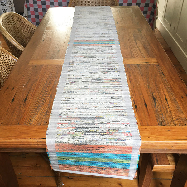 Newspaper and cotton woven table runner