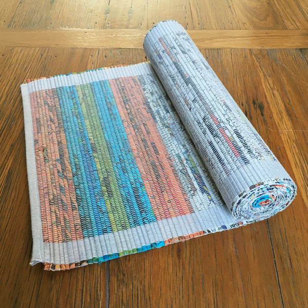 Newspaper and cotton woven table runner