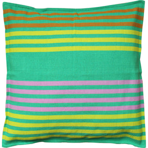 Barefoot handloom cushion cover - green-yellow-pink