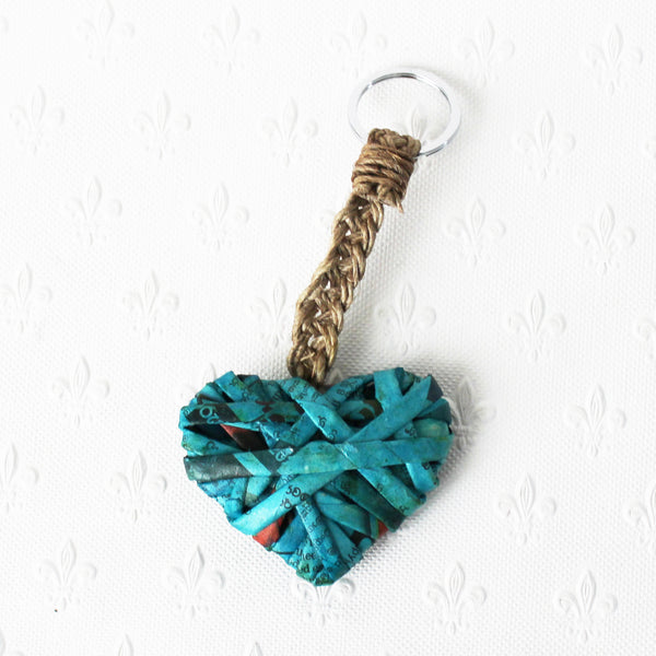 Heart keyring made from newspaper - 5 colours