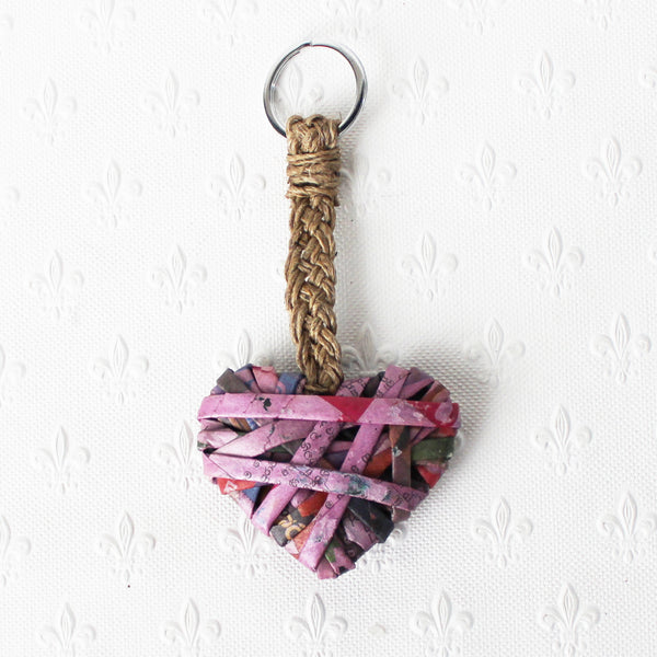 Heart keyring made from newspaper - 5 colours