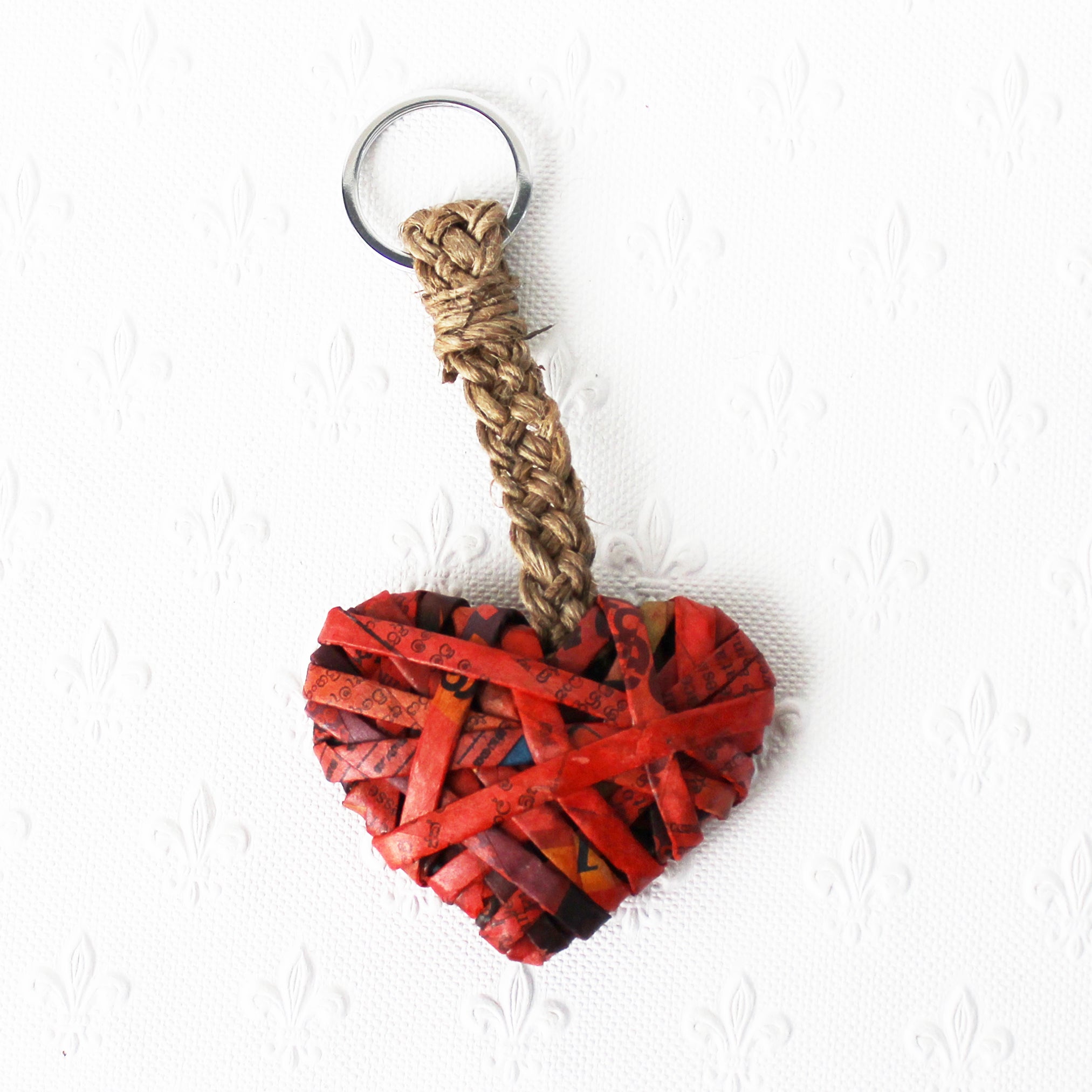 Heart keyring made from newspaper - 5 colours