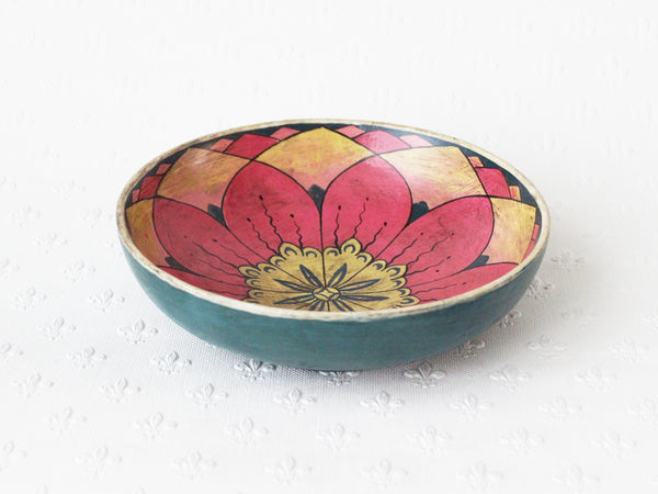 Painted wooden plate - small; pink-yellow lotus mandala