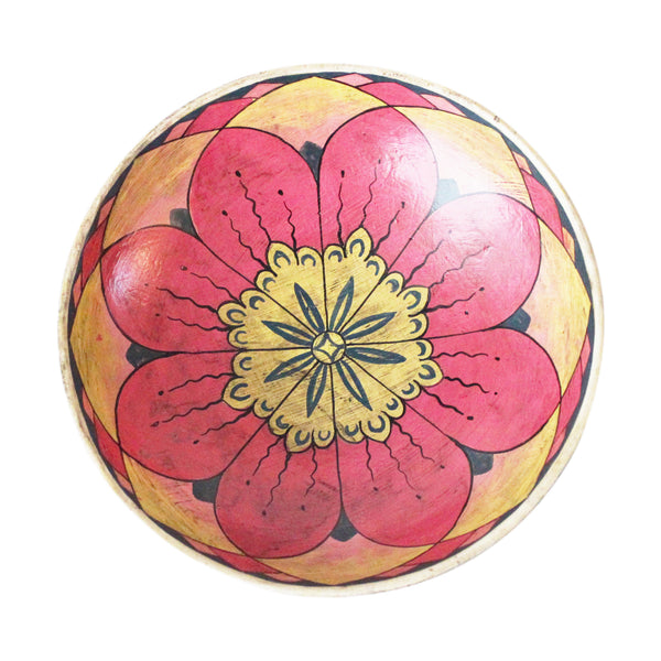 Painted wooden plate - small; pink-yellow lotus mandala